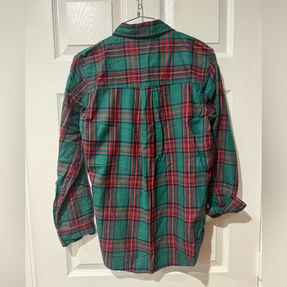 Women's Long Sleeve Collared Flannel Button-Down Shirt - Green Plaid XS NWT - Picture 7 of 7